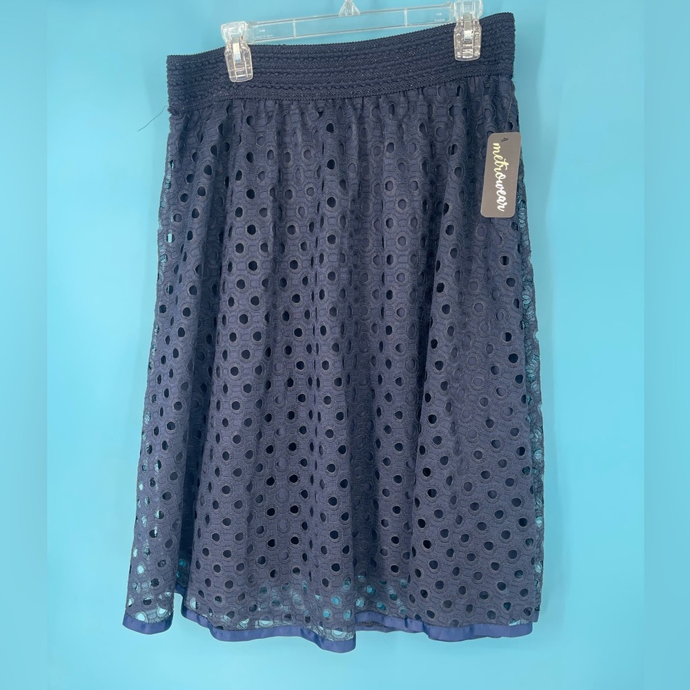 Metro Wear Dark‎ Blue Eyelet Midi Skirt